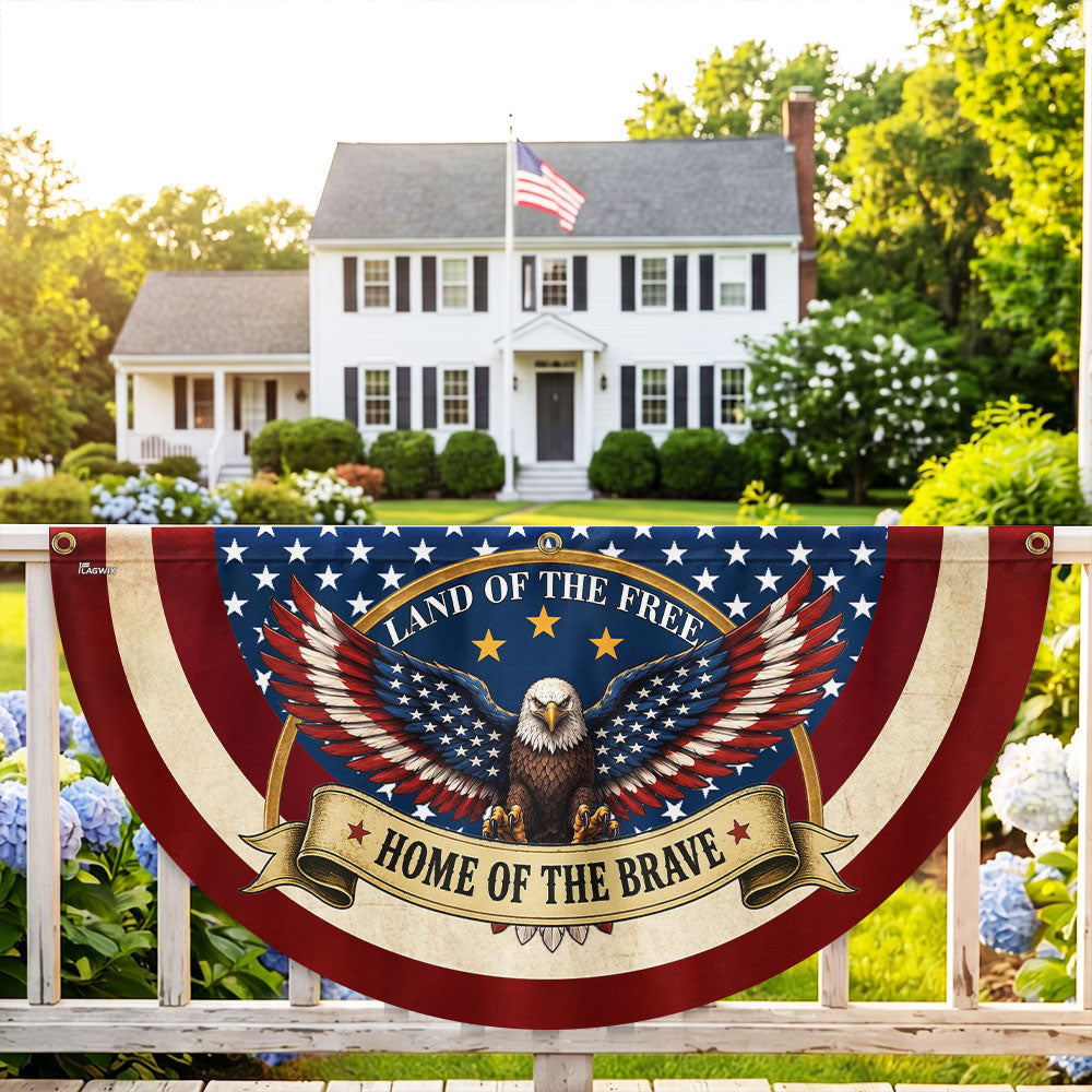 Land of the Free Home of the Brave Patriotic Fan Flag, American Bunting Flag Decor for 4th July