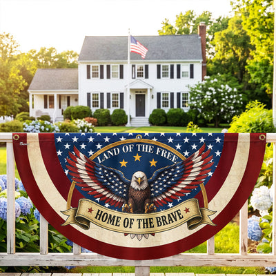 Land of the Free Home of the Brave Patriotic Fan Flag, American Bunting Flag Decor for 4th July