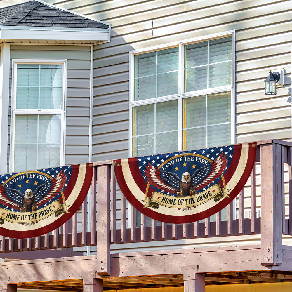 Land of the Free Home of the Brave Patriotic Fan Flag, American Bunting Flag Decor for 4th July