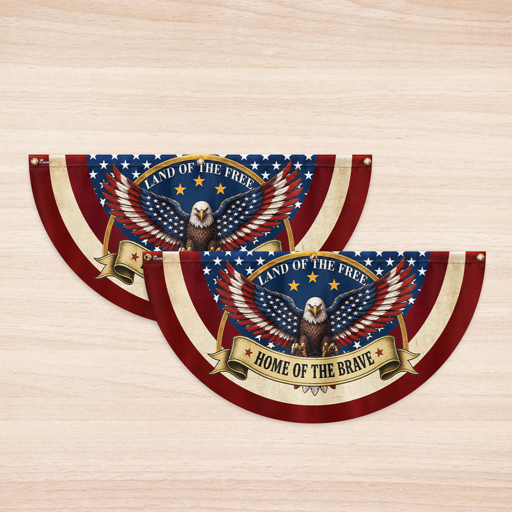 Land of the Free Home of the Brave Patriotic Fan Flag, American Bunting Flag Decor for 4th July