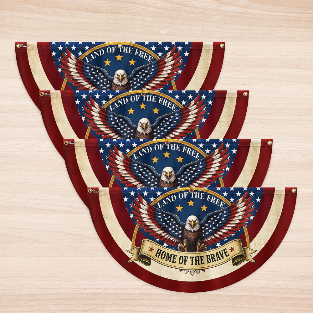 Land of the Free Home of the Brave Patriotic Fan Flag, American Bunting Flag Decor for 4th July