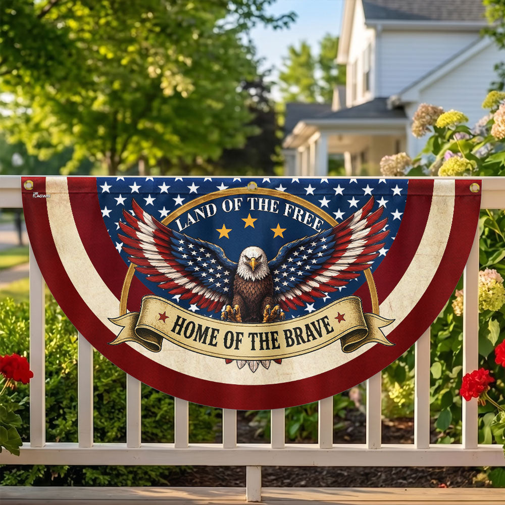 Land of the Free Home of the Brave Patriotic Fan Flag, American Bunting Flag Decor for 4th July