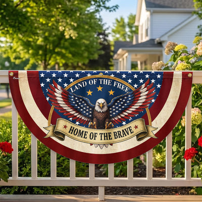 Land of the Free Home of the Brave Patriotic Fan Flag, American Bunting Flag Decor for 4th July
