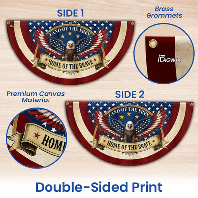 Land of the Free Home of the Brave Patriotic Fan Flag, American Bunting Flag Decor for 4th July