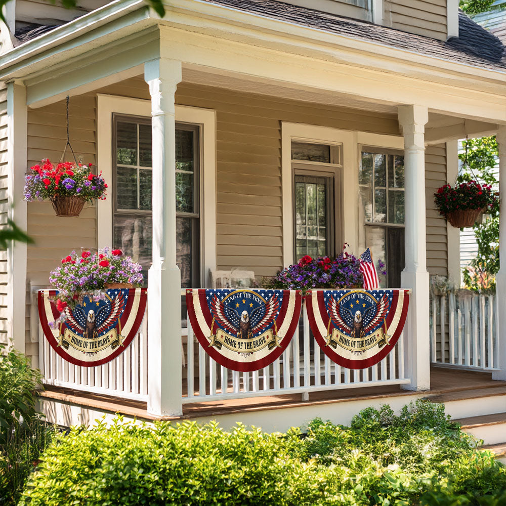 Land of the Free Home of the Brave Patriotic Fan Flag, American Bunting Flag Decor for 4th July