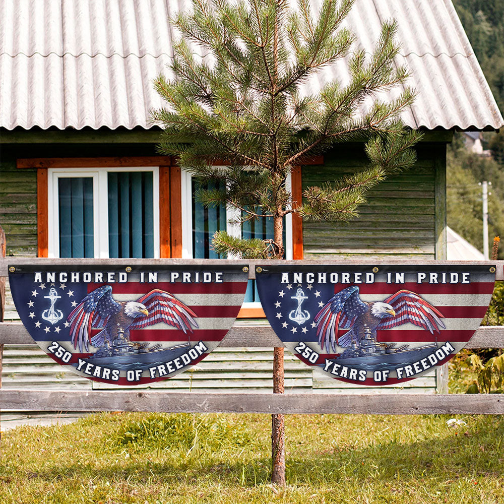 America Navy Fan Flag, 250 Years of Freedom Anchored in Pride Patriotic Flag Decor