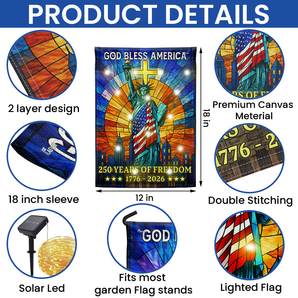 250 Years of Freedom Solar Led Flag, Liberty 1776 2026 American Independence Day Flag Decor