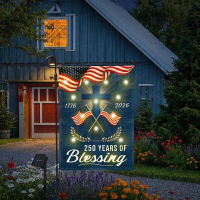 Patriotic Christian 250 Years of Blessings Garden Flag, American 1776 2026 Solar LED Flag