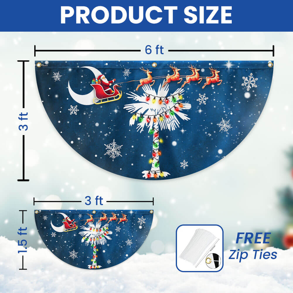 South Carolina Christmas Fan Flag - Santa & Palm Tree Non-Pleated Décor  - 3-Day Shipping