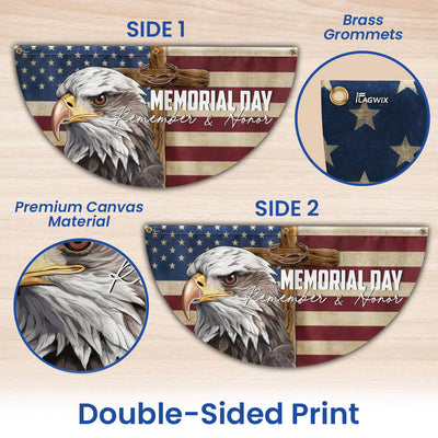 Memorial Day Eagle Christian Cross Remember & Honor Non-Pleated Fan Flag