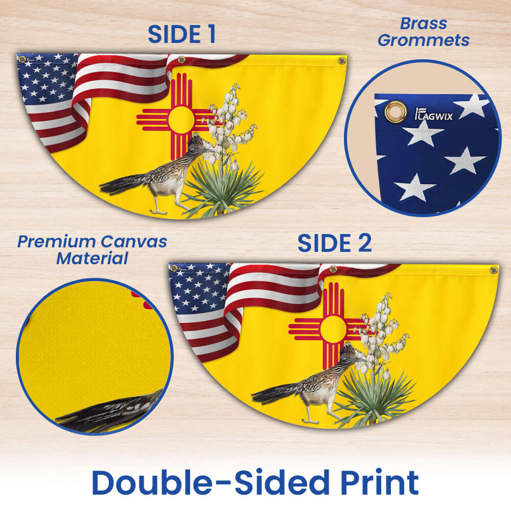 New Mexico State Roadrunner Bird and Yucca Flower Non-Pleated Fan Flag 3-Day Shipping