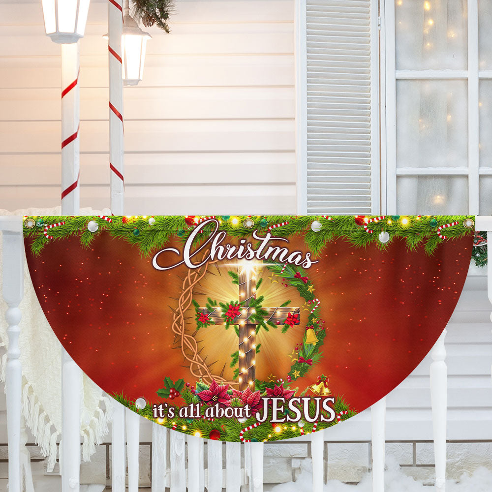 Christmas It's All About Jesus Christian Cross Non-Pleated Fan Flag