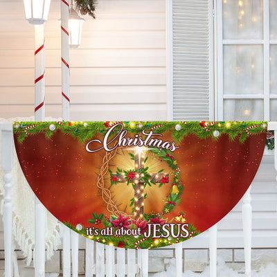 Christmas It's All About Jesus Christian Cross Non-Pleated Fan Flag