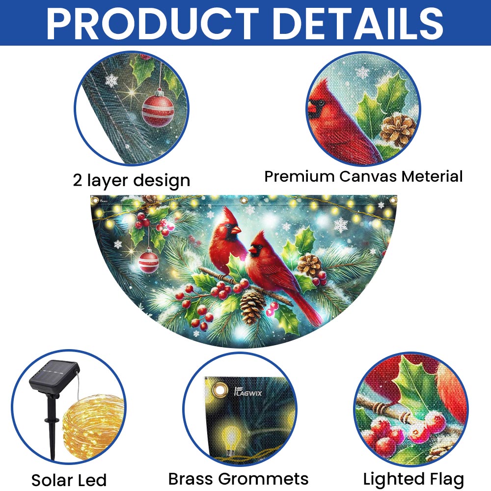 Cardinal Christmas Winter Red Bird Xmas Solar LED Fan Flag