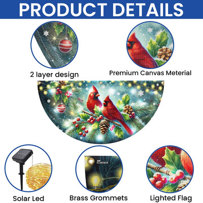 Cardinal Christmas Winter Red Bird Xmas Solar LED Fan Flag