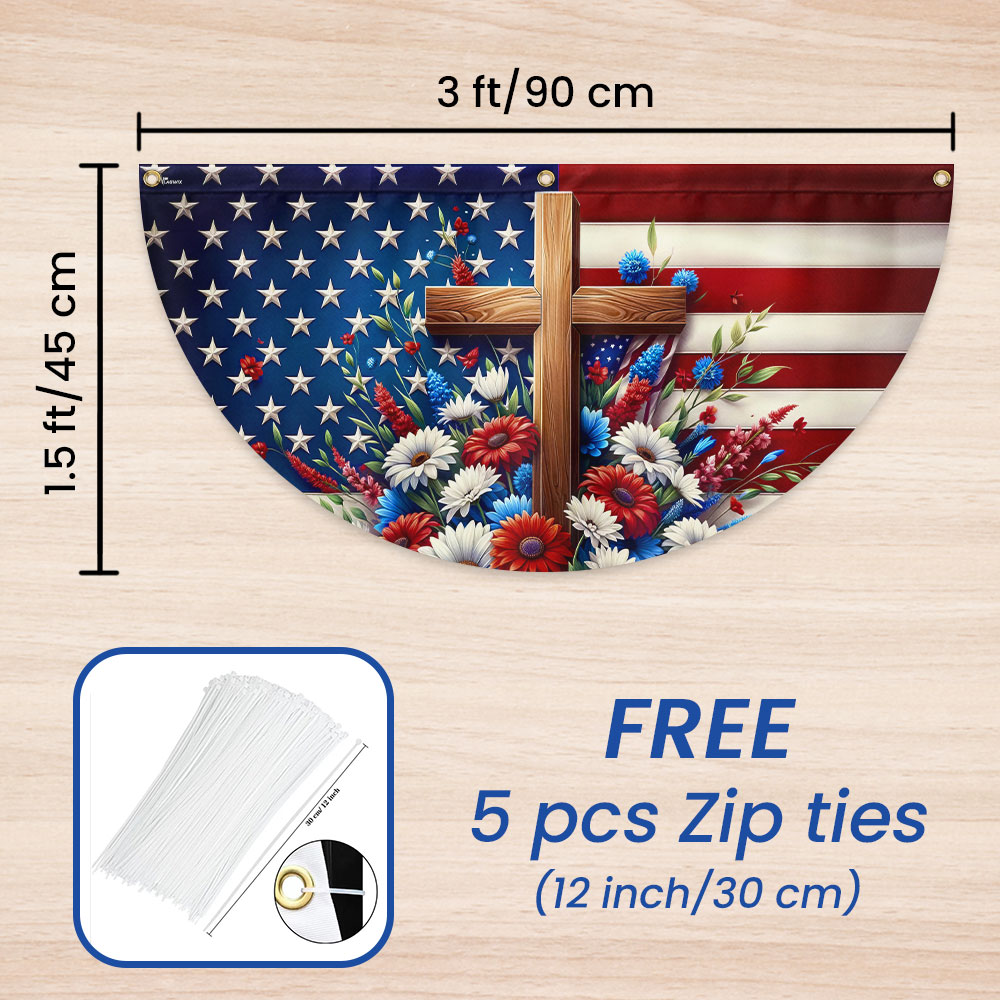Flagwix American Flag - Independence Day Cross Floral Patriotic American Flag Non-Pleated Fan Flag