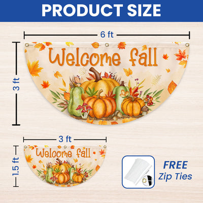 Fall Welcome Autumn Harvest Pumpkins Welcome Fall Non-Pleated Fan Flag