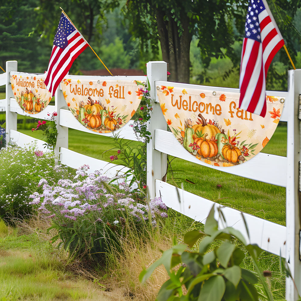 Fall Welcome Autumn Harvest Pumpkins Welcome Fall Non-Pleated Fan Flag