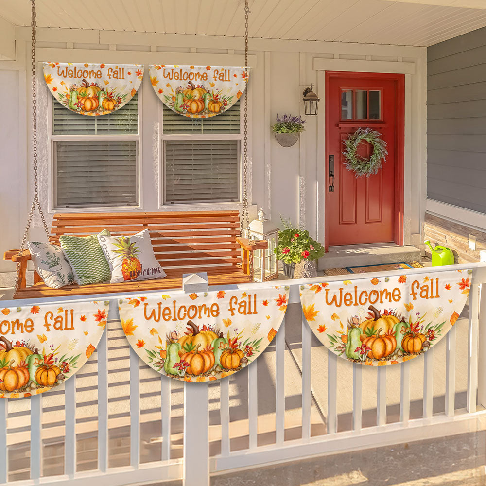 Fall Welcome Autumn Harvest Pumpkins Welcome Fall Non-Pleated Fan Flag