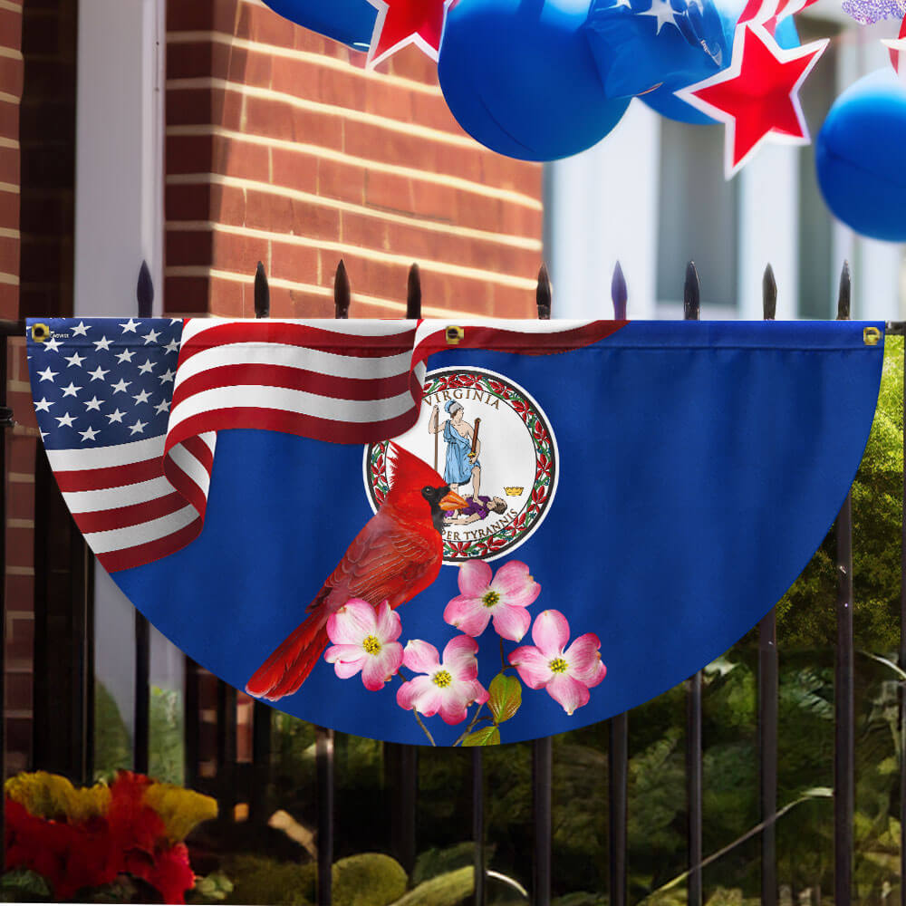 Virginia State Cardinal and Dogwood Flower Non-Pleated Fan Flag 3-Day Shipping