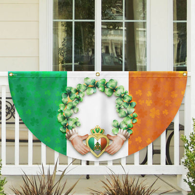 Claddagh With Shamrock, Irish St. Patrick’s Day Non-Pleated Fan Flag
