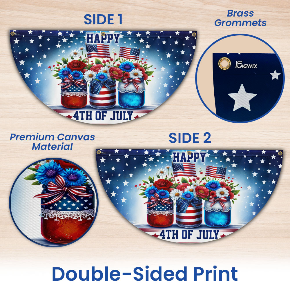 Independence Day Patriotic Flowers 4th Of july Floral Non-Pleated Fan Flag