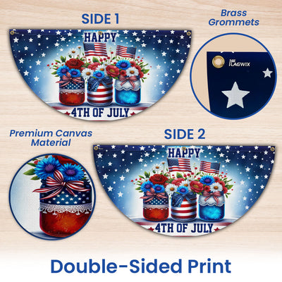 Independence Day Patriotic Flowers 4th Of july Floral Non-Pleated Fan Flag