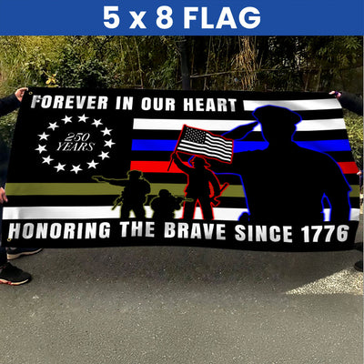 Forever in Our Heart 250 Years Flag | Military Grommet Flag for Veterans Day