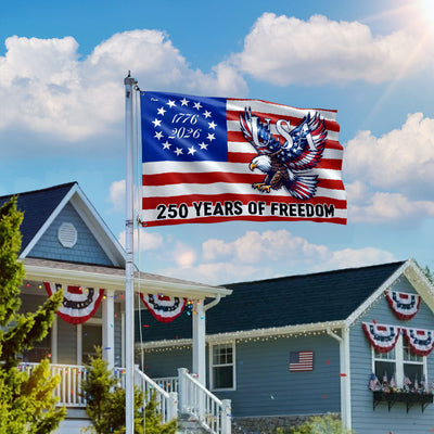 250 Years Of Freedom Flag | Bald Eagle Patriotic 1776–2026 Grommet Flag