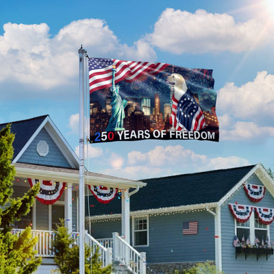 250 Years of Freedom Flag | Patriot Dog Wrapped in Glory Grommet Flag