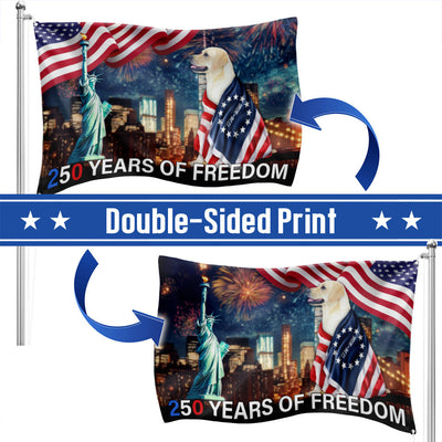 250 Years of Freedom Flag | Patriot Dog Wrapped in Glory Grommet Flag