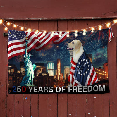 250 Years of Freedom Flag | Patriot Dog Wrapped in Glory Grommet Flag