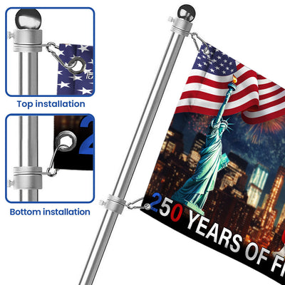 250 Years of Freedom Flag | Patriot Dog Wrapped in Glory Grommet Flag