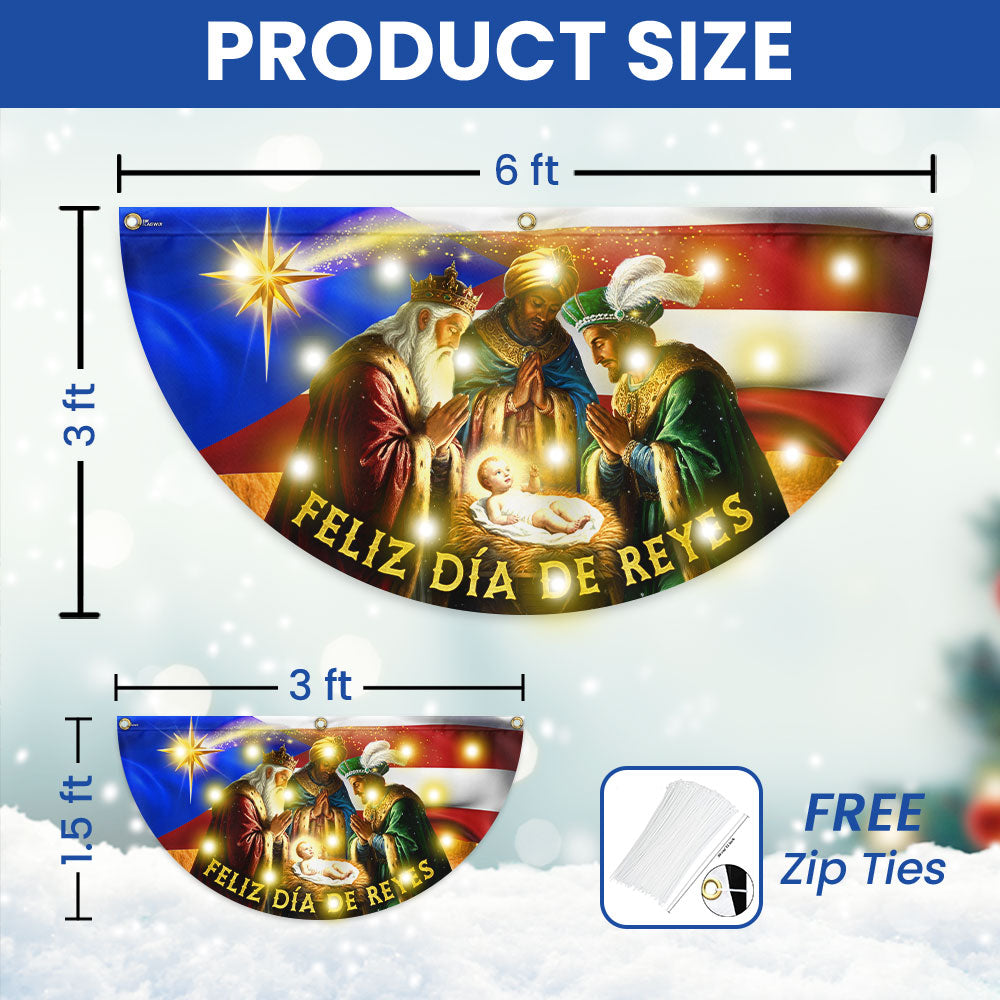 Feliz Día De Reyes Flag | Nativity Puerto Rico Solar Led Fan Flag