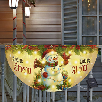 Let It Snow Christmas Flag | Snowman with Cardinal Solar LED Fan Flag