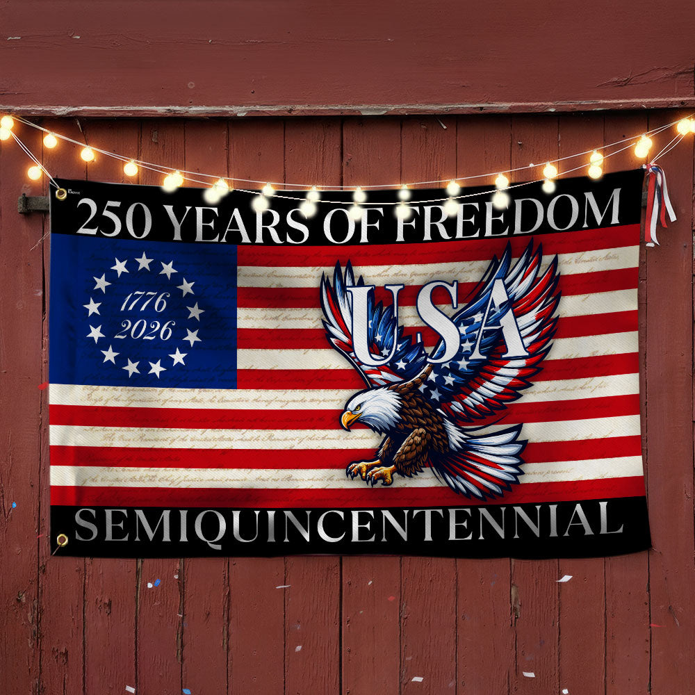 250 Years Of Freedom Flag | USA Bald Eagle Patriotic 250th Grommet Flag