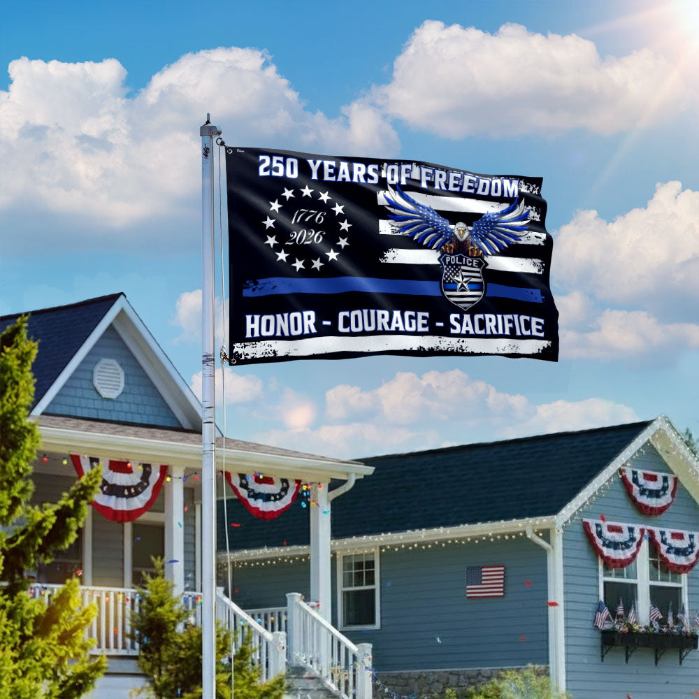 Police Thin Blue Line Flag, 250 Years of Freedom with Eagle Grommet Flag