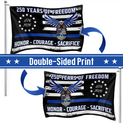 Police Thin Blue Line Flag, 250 Years of Freedom with Eagle Grommet Flag