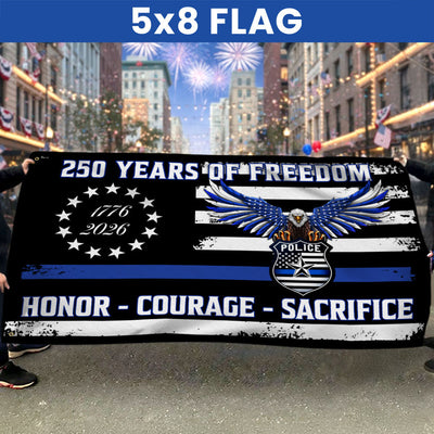 Police Thin Blue Line Flag, 250 Years of Freedom with Eagle Grommet Flag