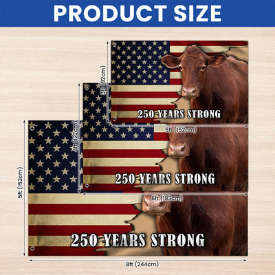250 Years Strong Cow American Grommet Flag for Farmhouse Patriotic Decor