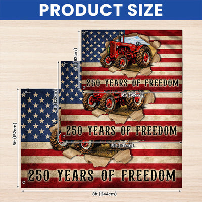 Tractor Farmer Flag, 250 Years of Freedom Red Tractor Grommet Flag