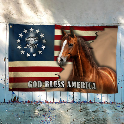 God Bless America Flag, 1776 2026 Patriotic Horse Grommet Flag
