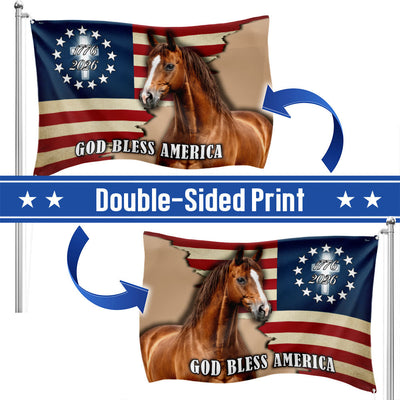 God Bless America Flag, 1776 2026 Patriotic Horse Grommet Flag