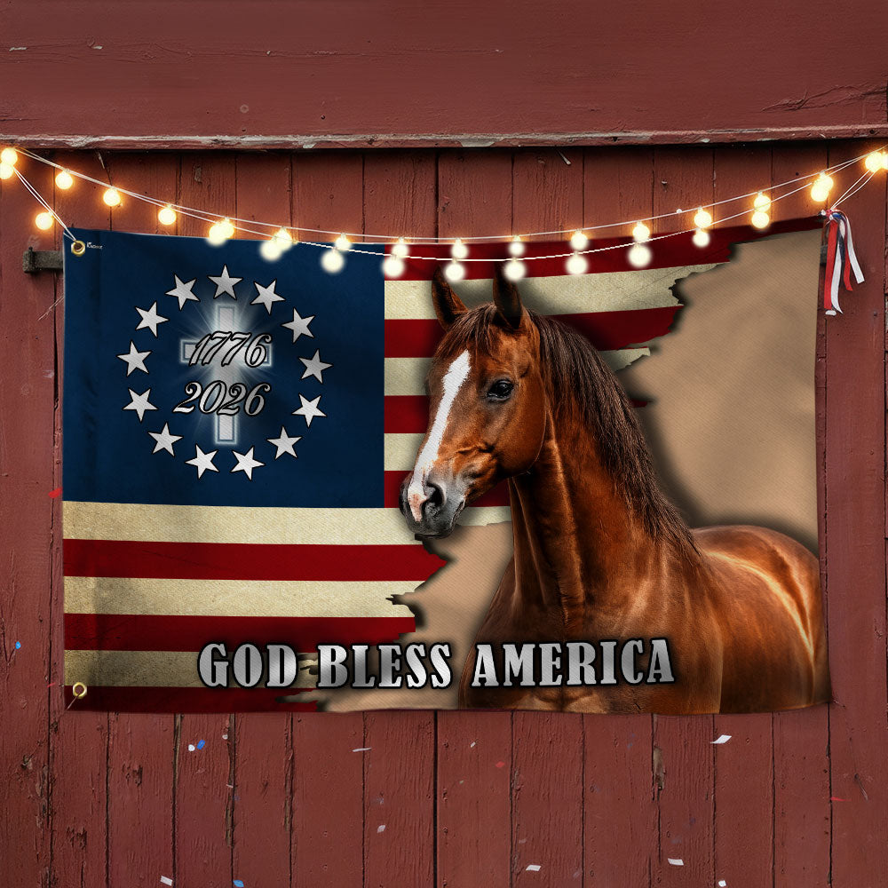 God Bless America Flag, 1776 2026 Patriotic Horse Grommet Flag