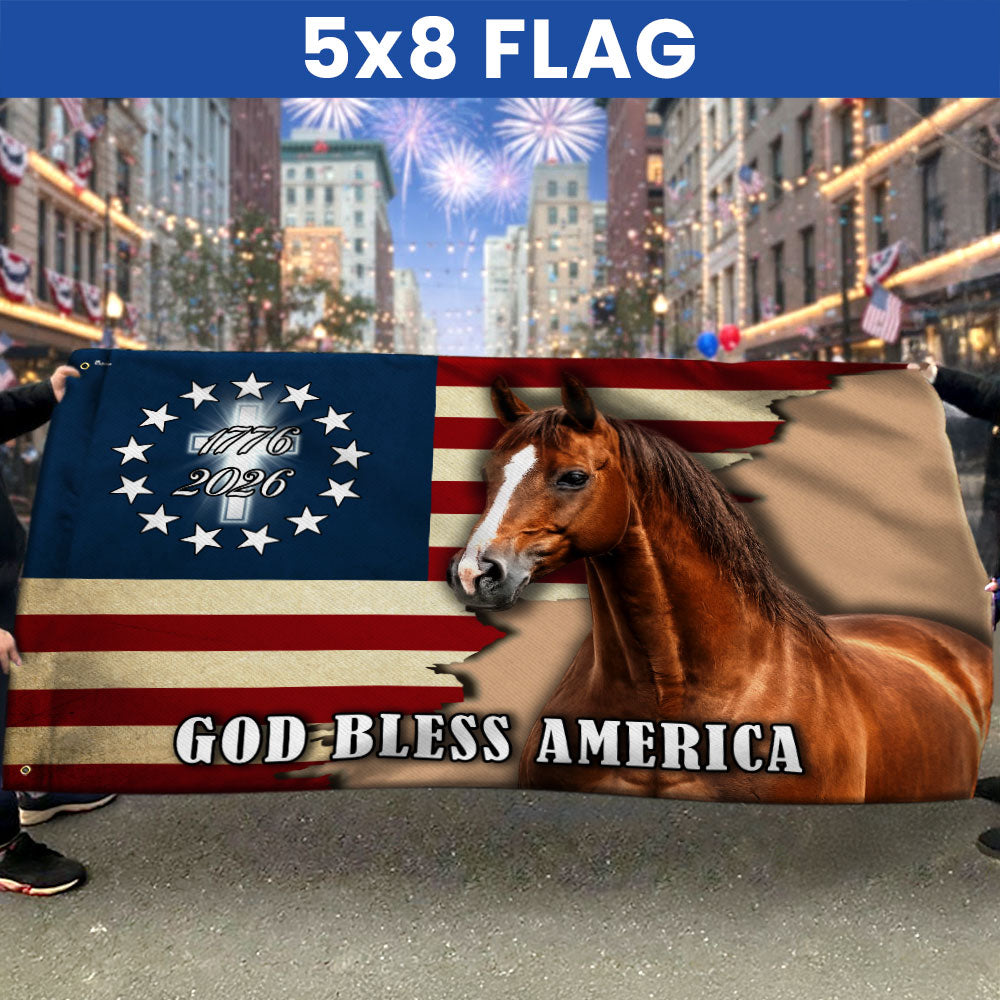 God Bless America Flag, 1776 2026 Patriotic Horse Grommet Flag