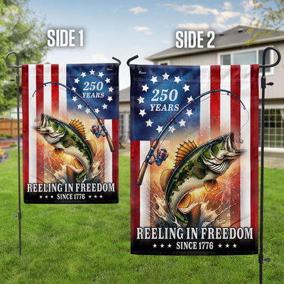 Bass Fish Flag, 250 years Reeling in Freedom US Flag
