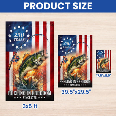 Bass Fish Flag, 250 years Reeling in Freedom US Flag