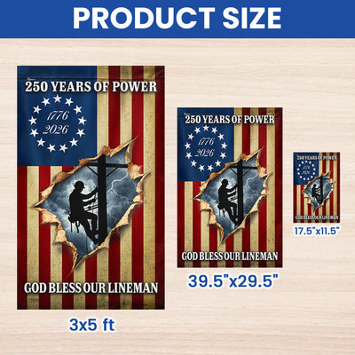 Lineman Flag, 1776 2026 God Bless Our Lineman American Flag
