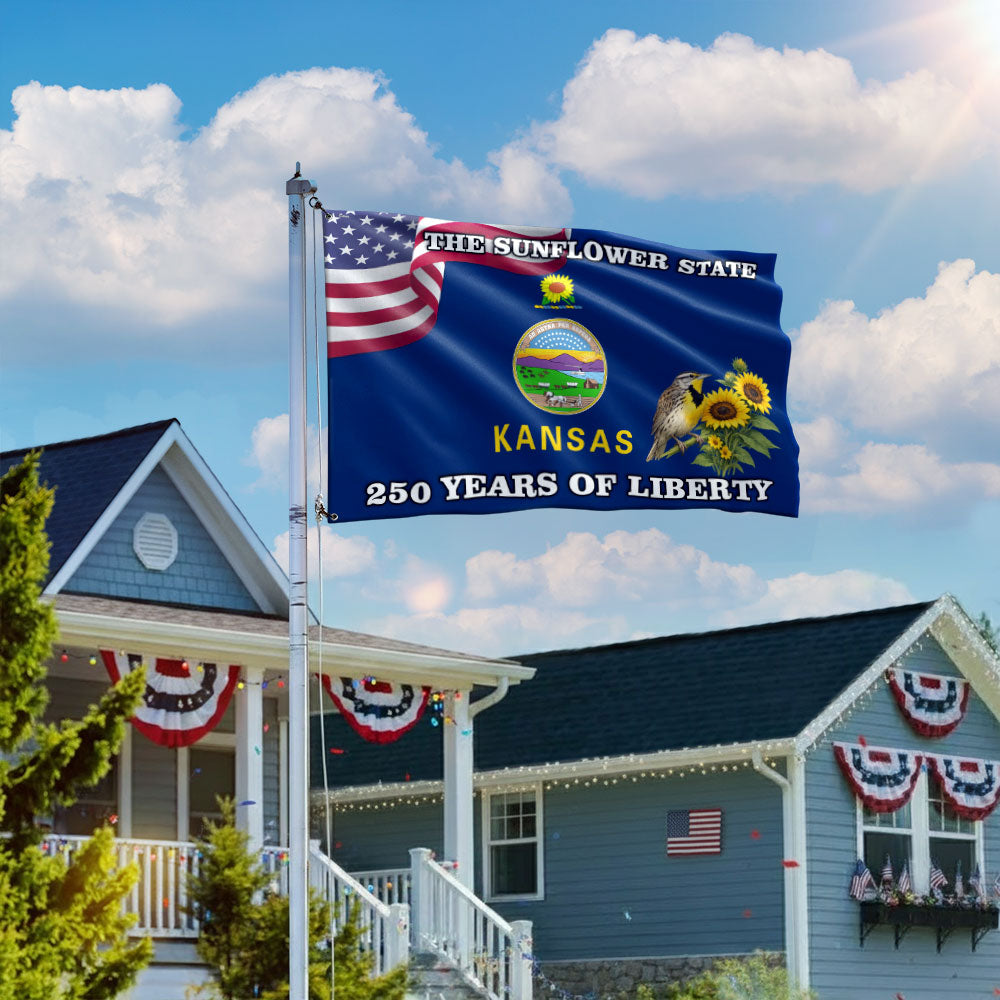 Kansas State Flag, 250 Years of Liberty The Sunflower State Grommet Flag
