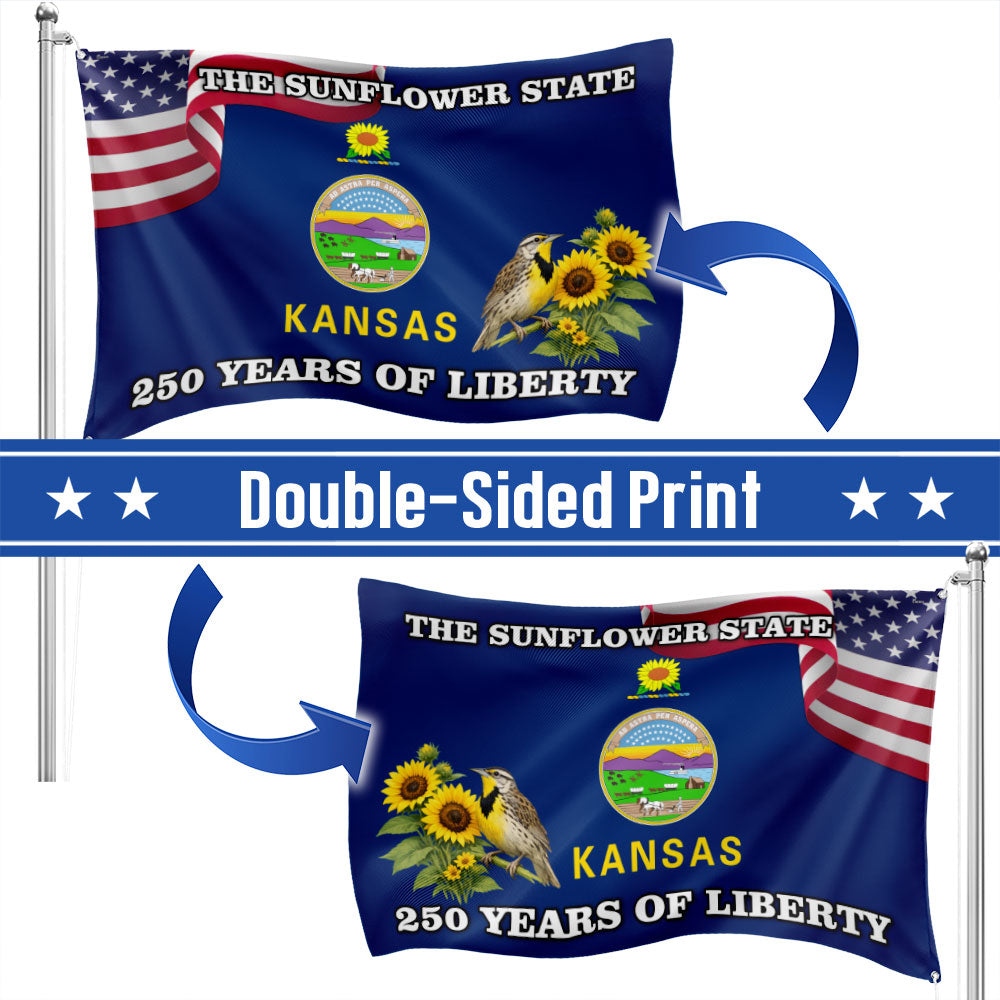 Kansas State Flag, 250 Years of Liberty The Sunflower State Grommet Flag